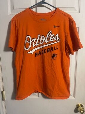 Nike Baltimore Orioles Orange Crew Neck T-Shirt with Gray Print
